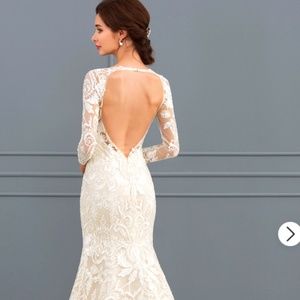 JJ'S HOUSE Women Beautiful Ivory Blush Lace Wedding Dress Trumpet Sz10 NWT